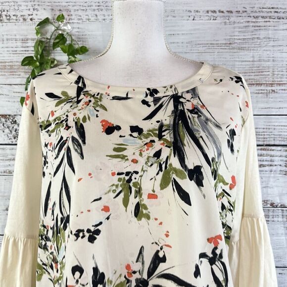 Van Heusen Blouse Tunic size Extra Large Ivory Cream Coral Floral Garden Wedding - Picture 5 of 12